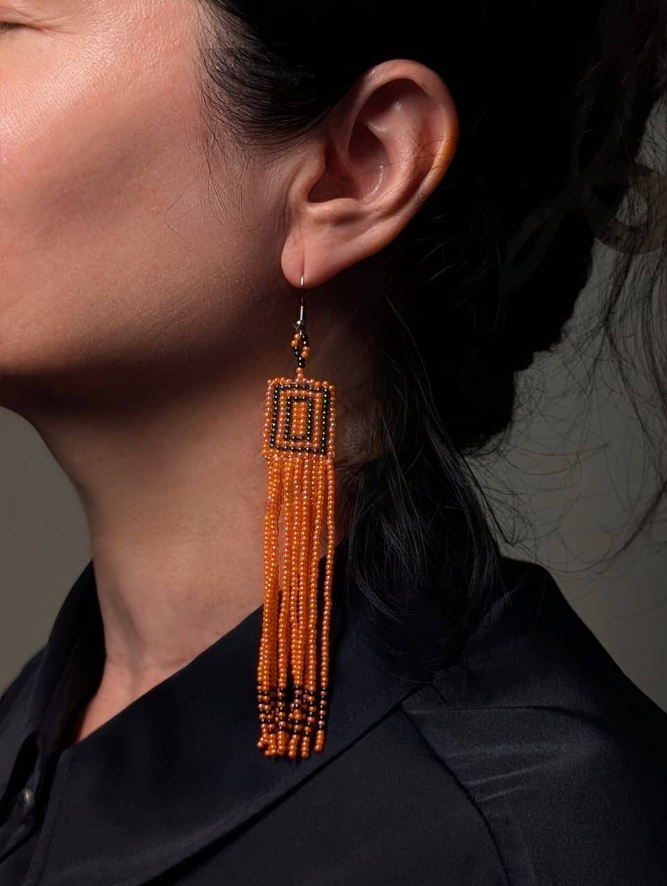 Handmade Ethnic Beaded Earrings - Square Dangle