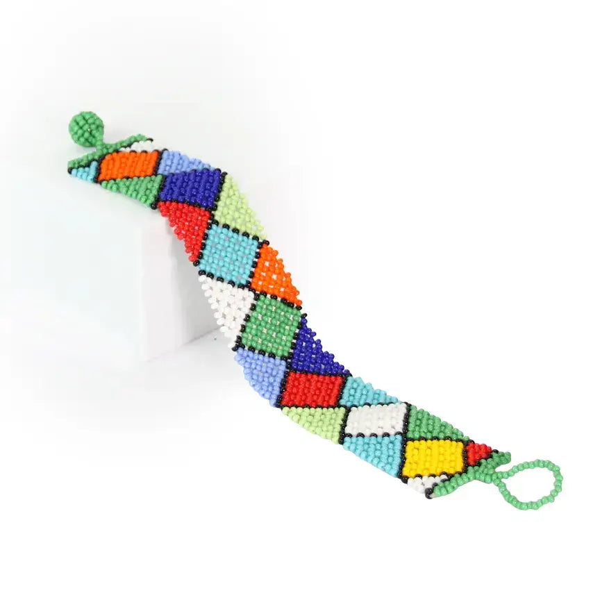 Traditional Beaded bracelet - Flat rectangle - African beads