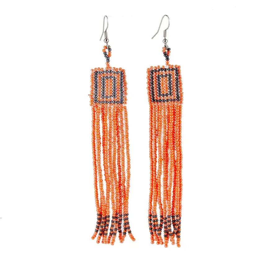 Handmade Ethnic Beaded Earrings - Square Dangle