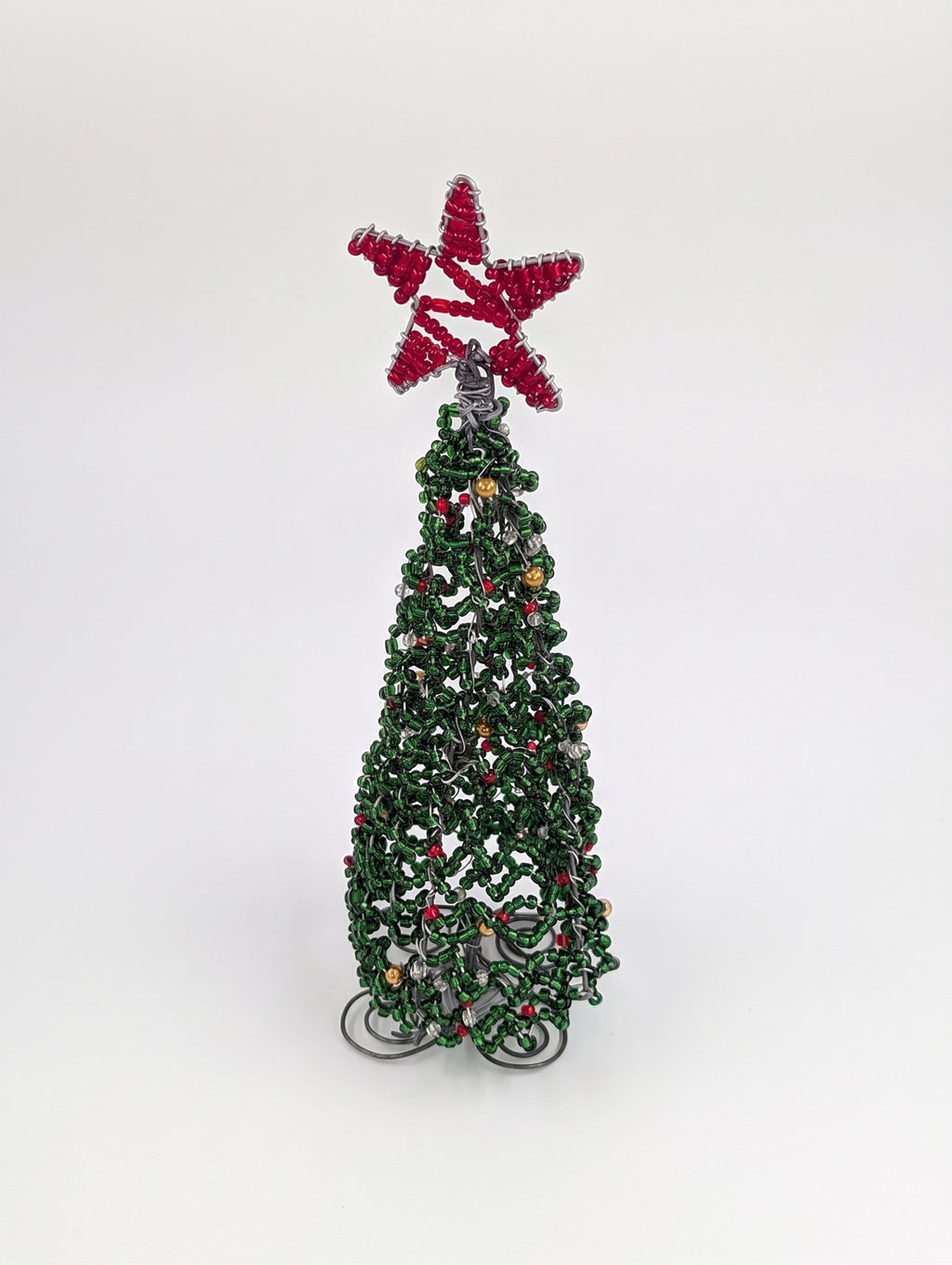 Hand-Beaded Wire Christmas Trees – Green & Mini Red