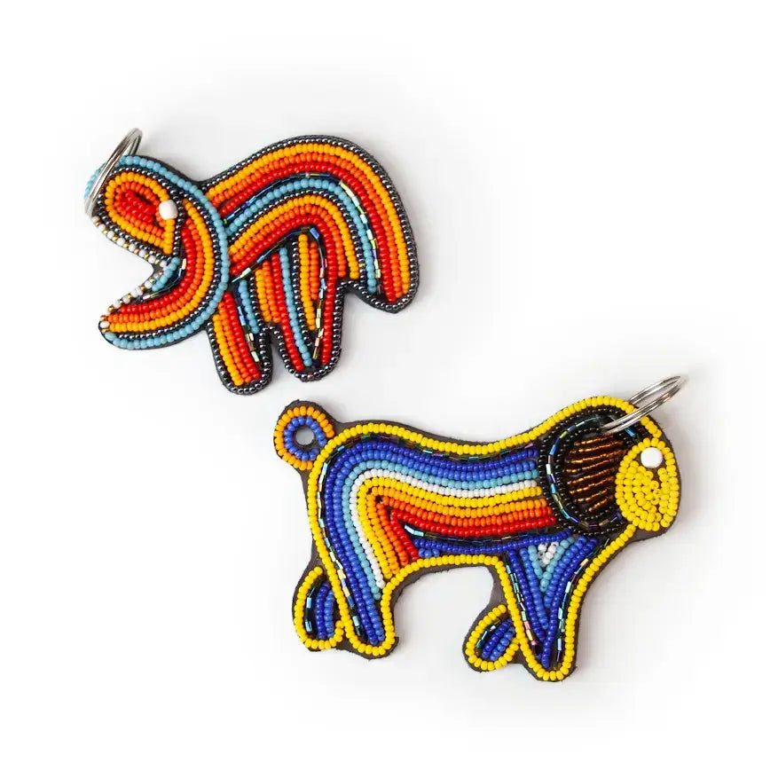 Beaded Leather Keychain - Ethnic, Traditional