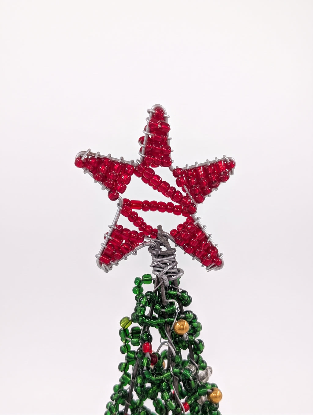 Hand-Beaded Wire Christmas Trees – Green & Mini Red