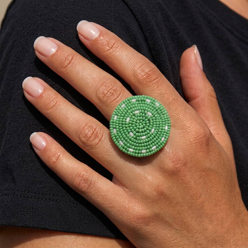 Handmade Beaded Round Ring - large - African beads