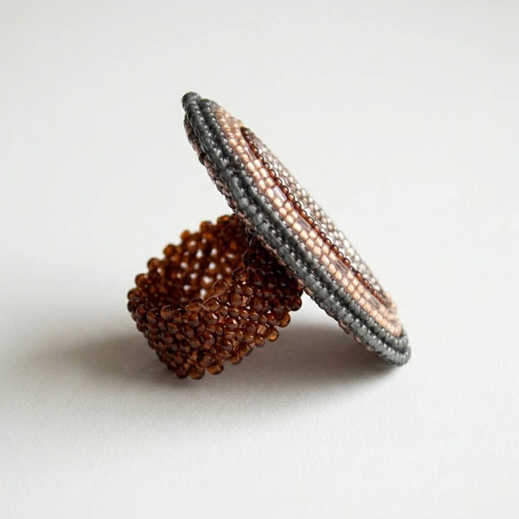 Handmade Beaded Ring - Oval - African beads