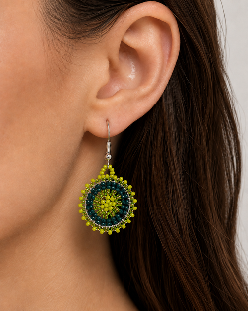 Artisan Ethnic Beaded Earring - disc earring small