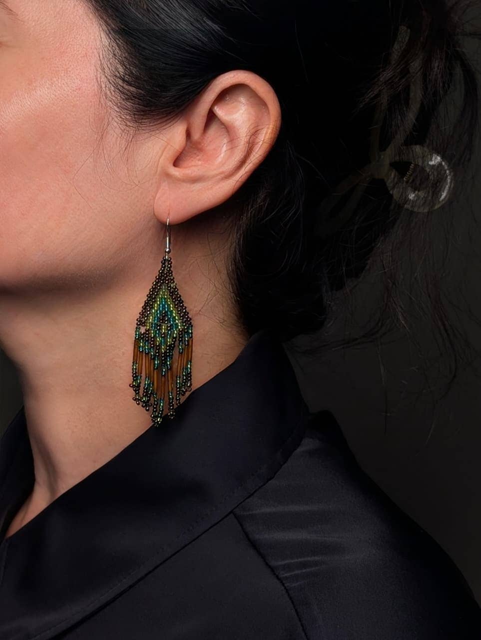 Ethnic Beaded Earring - Triangle Dangle - African beads