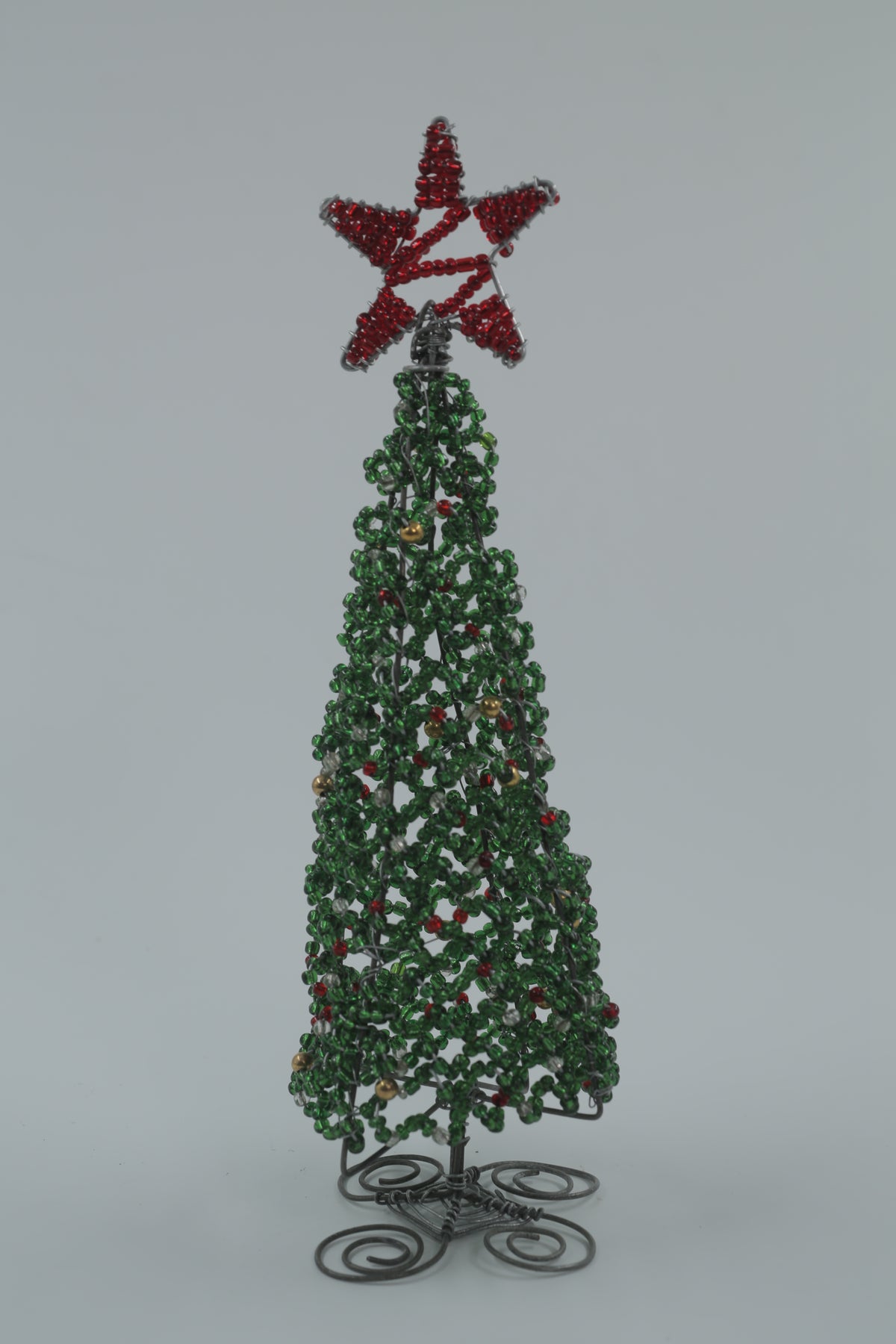 Hand-Beaded Wire Christmas Trees – Green & Mini Red