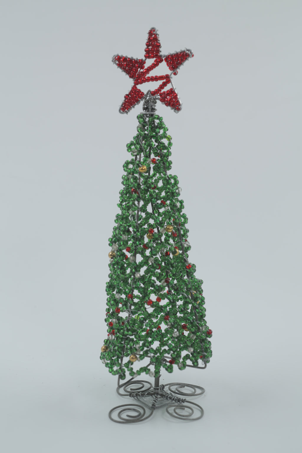 Hand-Beaded Wire Christmas Trees – Green & Mini Red