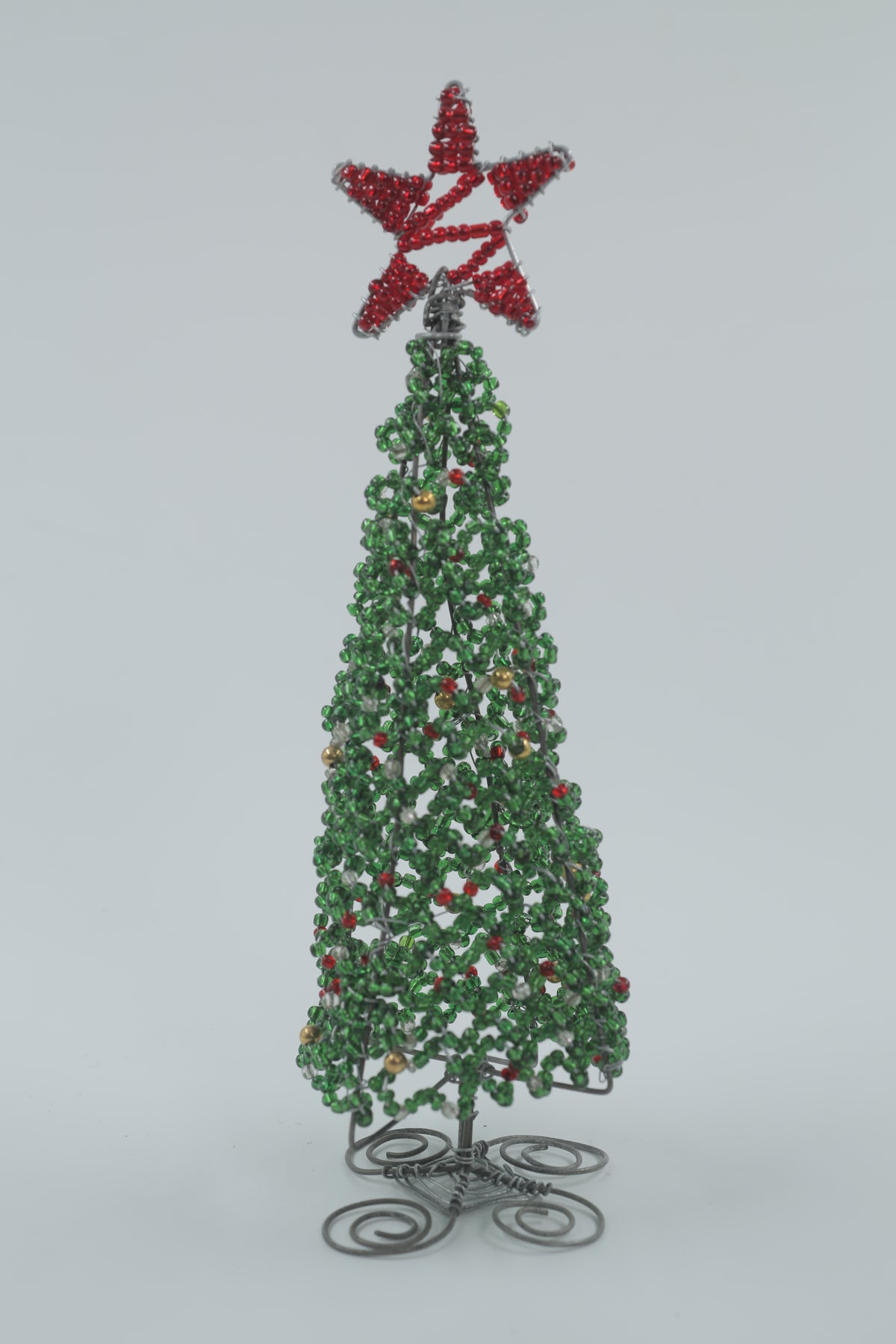 Hand-Beaded Wire Christmas Trees – Green & Mini Red