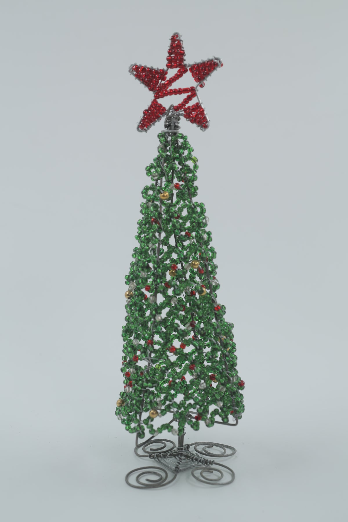 Hand-Beaded Wire Christmas Trees – Green & Mini Red