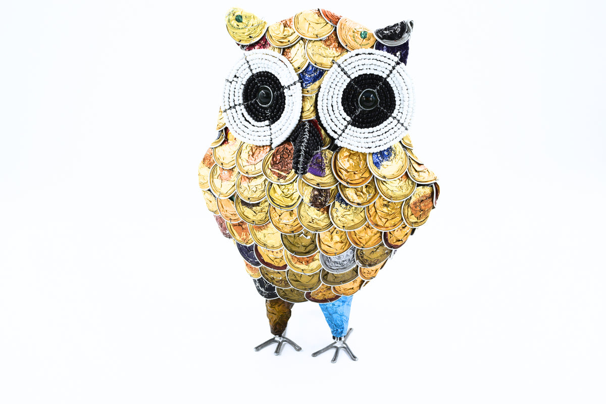 Upcycled Coffee Capsule Owl Sculpture