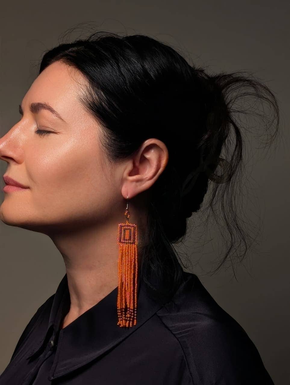 Handmade Ethnic Beaded Earrings - Square Dangle