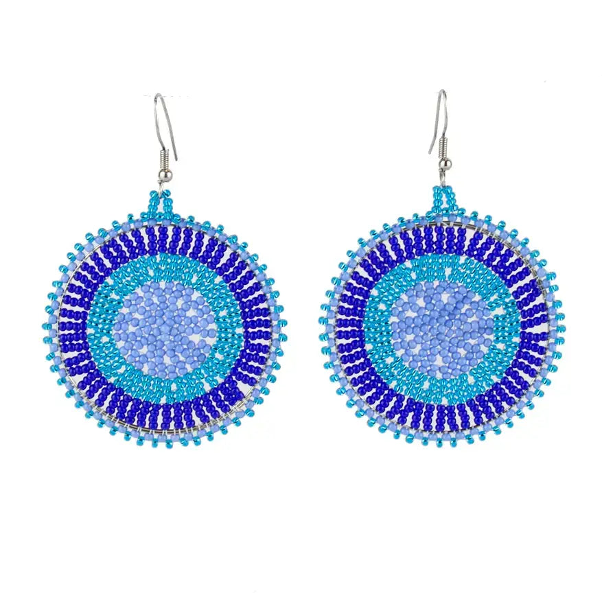 Hadmade Beaded earring - large disc - African beads