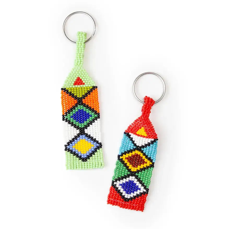 Beaded keychain - African beads - rectangle