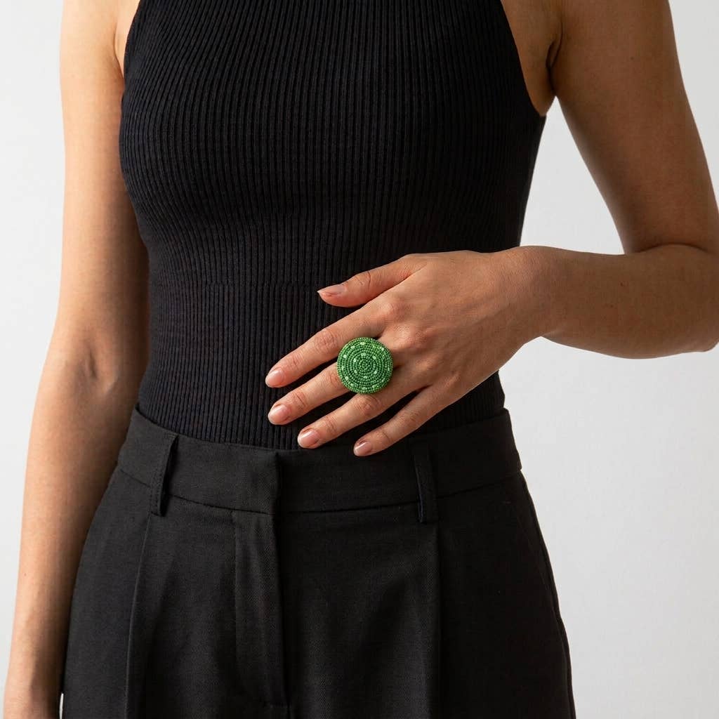 Handmade Beaded Round Ring - large - African beads