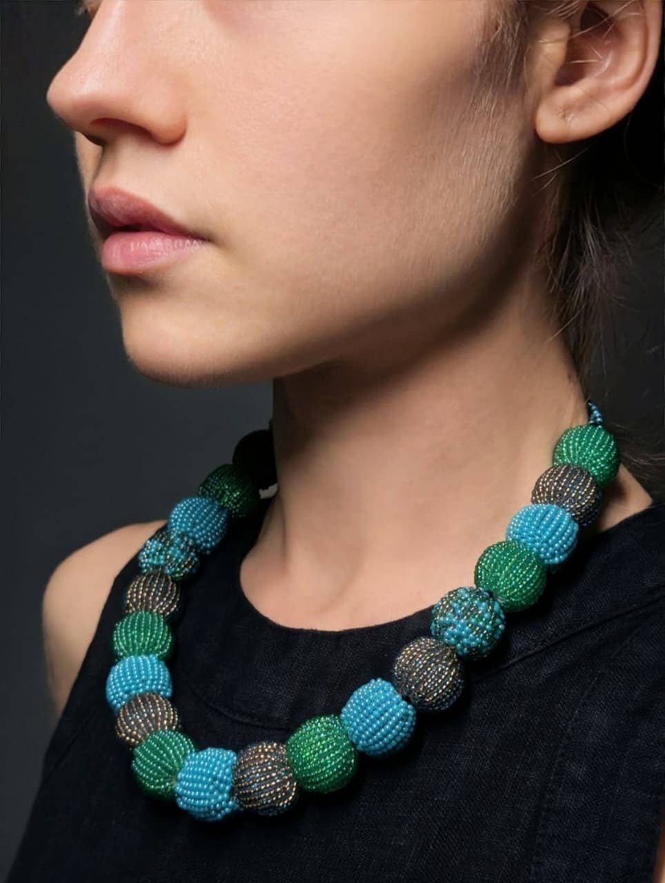 Contemporary beaded necklace -  handmade Ball 