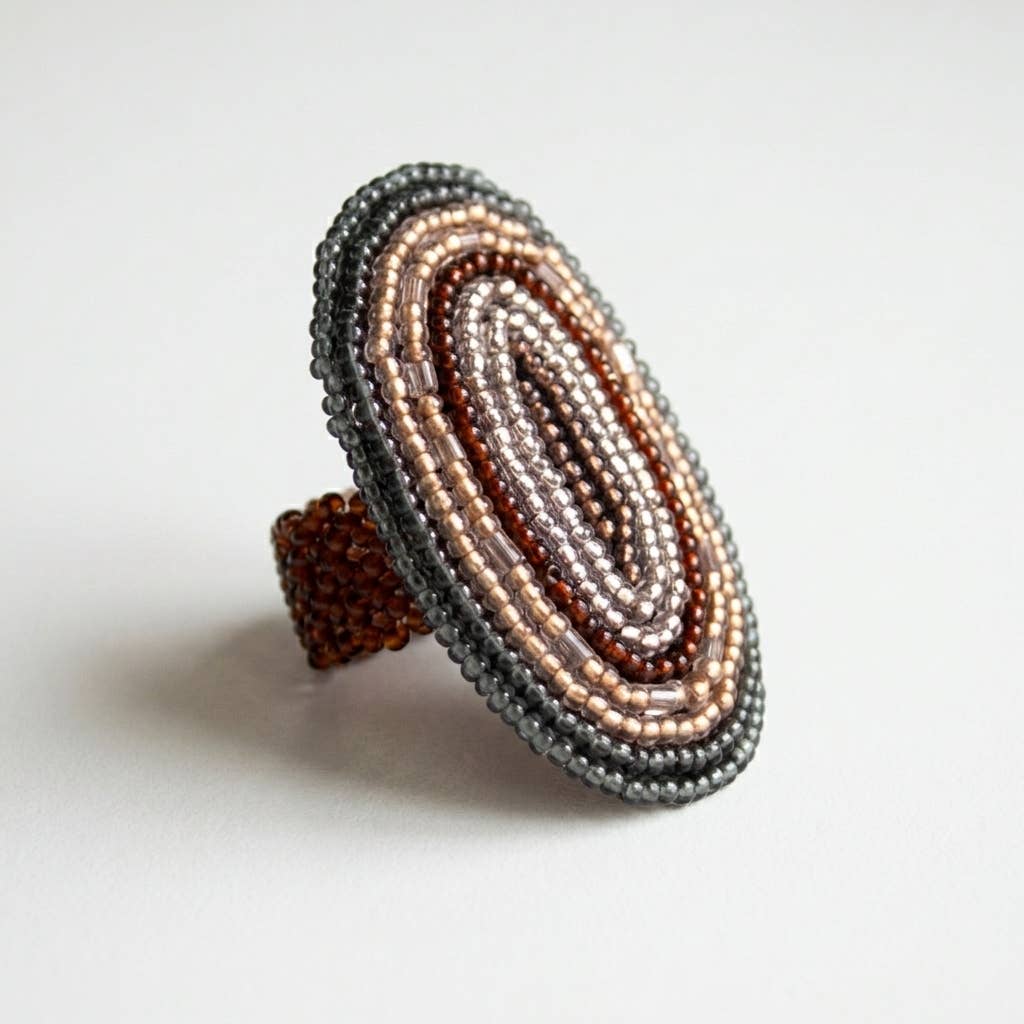 Handmade Beaded Ring - Oval - African beads