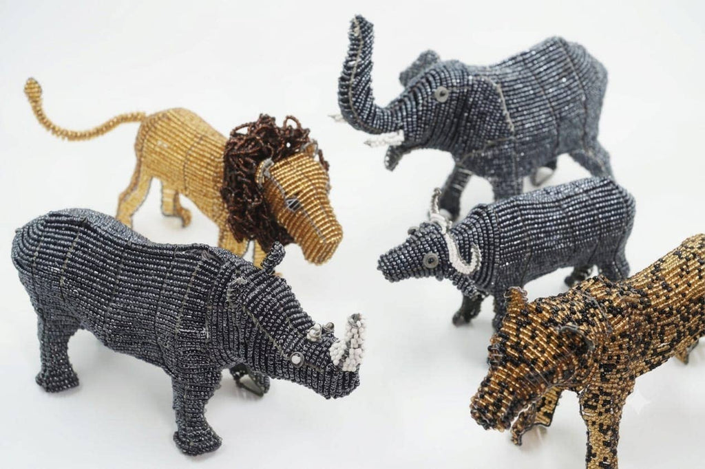 Big 5 African Safari Animals - Beaded Wire Sculpture 