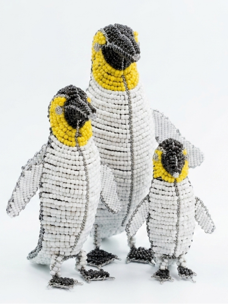 Hand-Beaded Wire Penguin Sculpture